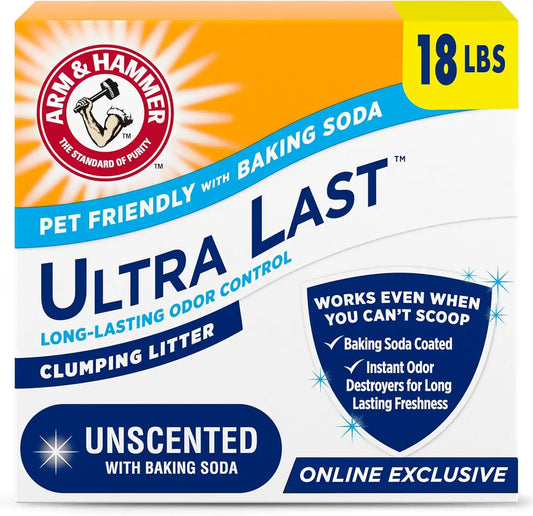 ARM & Hammer Ultra Last Clumping Cat Litter, Unscented, MultiCat, 18 Lbs