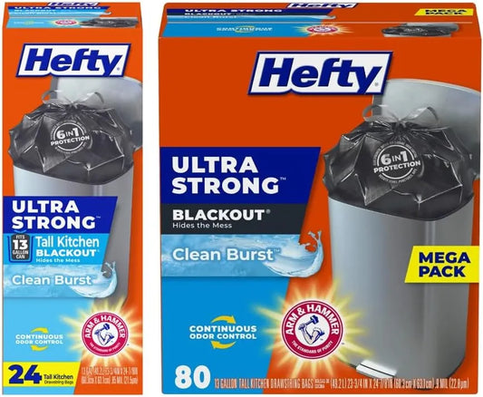 Hefty Ultra Strong 13 Gal Kitchen Trash Bags, Clean Burst, 104ct Bundle