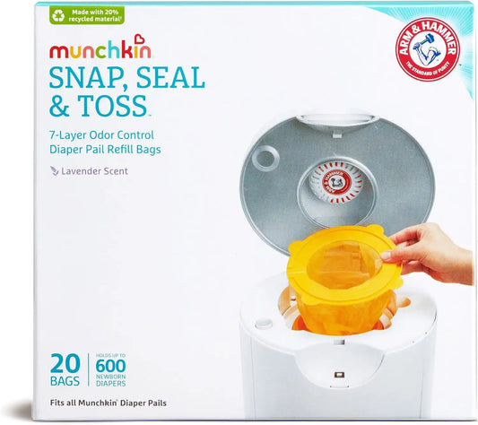 Munchkin® Arm & Hammer Diaper Pail Snap, Seal & Toss™ Refill Bags, Holds up to 600 Newborn Diapers, Pack of 12
