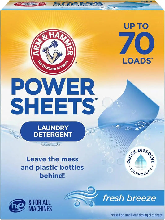 ARM & HAMMER Power Sheets Laundry Detergent, Fresh Breeze, 35 Count (Pack of 6)