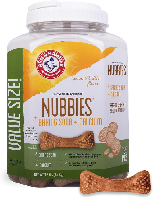 Arm & Hammer Nubbies Dental Treats Value Bucket, Peanut Butter, 139 Count