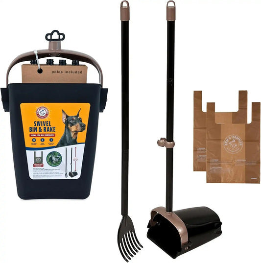 Arm & Hammer Swivel Bin & Rake Dog Pooper Scooper, Includes 2 Waste Bags