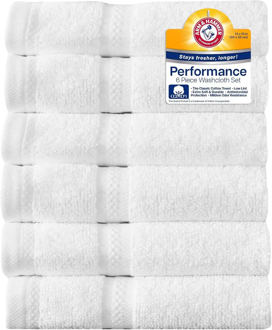 ARM & HAMMER Performance Towel Washcloth Set, 6 Piece, White