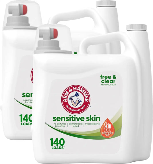 Arm & Hammer Liquid Laundry Detergent, Sensitive Skin, Free & Clear | 140 Loads | 140 Fl oz | Pack of 2