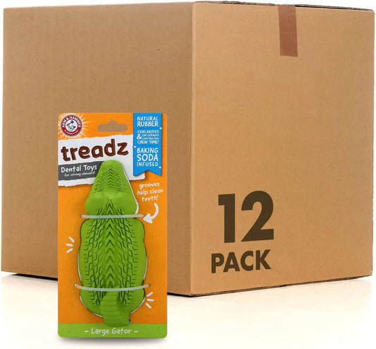 ARM & HAMMER Super Treadz Gator Dental Dog Chew Toy, Large, 7 Inch, 12-Pk