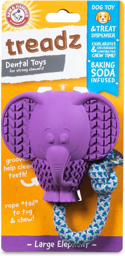 ARM & HAMMER Super Treadz Baking Soda Dental Dog Chew Toy, Large, Elephant