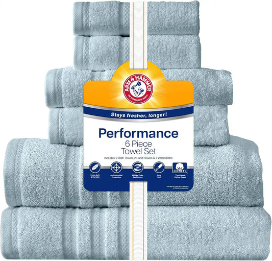 ARM & HAMMER Performance Bath Towel Set, 6 Piece, Light Blue
