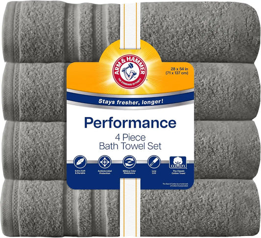 ARM & HAMMER Performance Bath Towels, 6 Piece, Light Grey