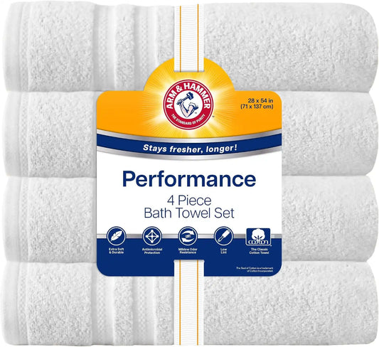 ARM & HAMMER Performance Bath Towels, 6 Piece, White
