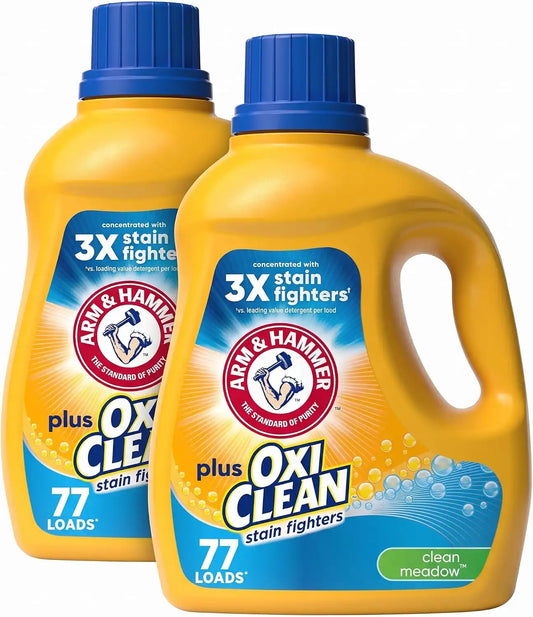 Arm & Hammer Liquid Laundry Detergent, Clean Meadow | 77 Loads | 100.5 Fl oz | Pack of 2 | With OxiClean
