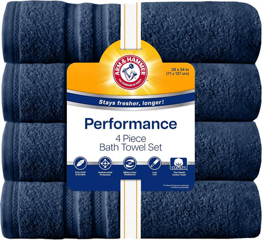 ARM & HAMMER Performance Bath Towels, 4 Piece, Dark Blue