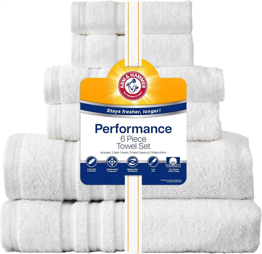 ARM & HAMMER Performance Bath Towel Set, 6 Piece, White