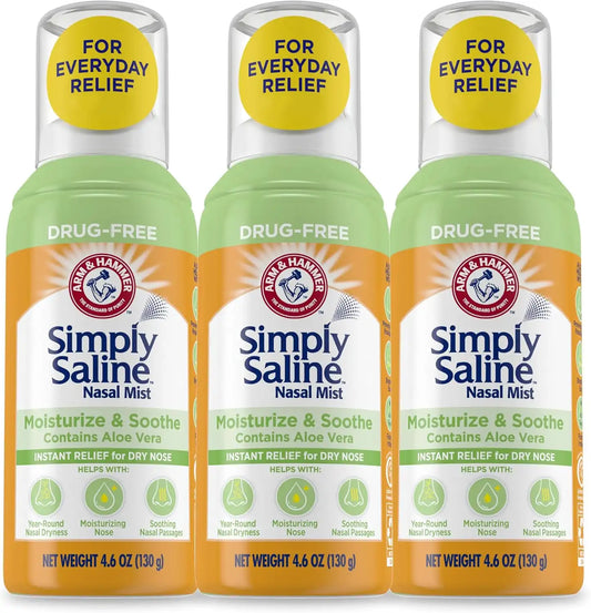 Arm & Hammer Simply Saline Moisturize & Soothe Nasal Mist, 4.6 oz, 3-Pack