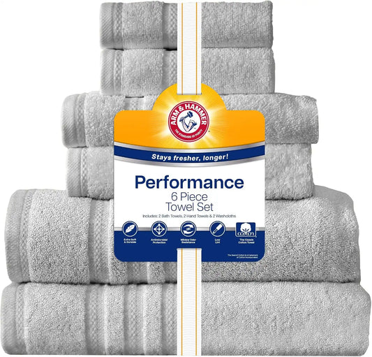 ARM & HAMMER Performance Bath Towel Set, 6 Piece, Light Grey
