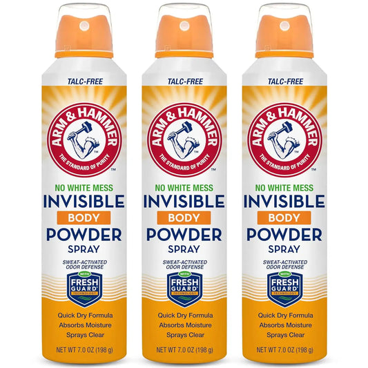 Arm & Hammer Invisible Body Powder Spray, Odor, Sweat Control, 7 oz, 3 Pack