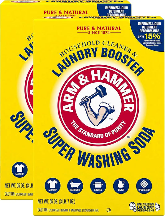 ARM & HAMMER Super Washing Soda Household Cleaner and Laundry Booster, 55 oz (Pack of 2)