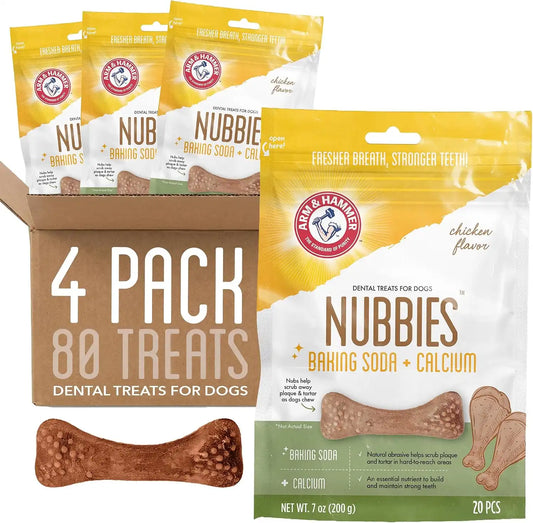 Arm & Hammer Nubbies Dental Treats, Chicken Flavor, 20 Count Bag, 4-Pack