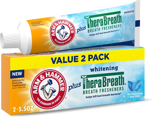 ARM & HAMMER Plus TheraBreath Toothpaste, ICY Mint, 5.5 Ounce (Pack of 12)