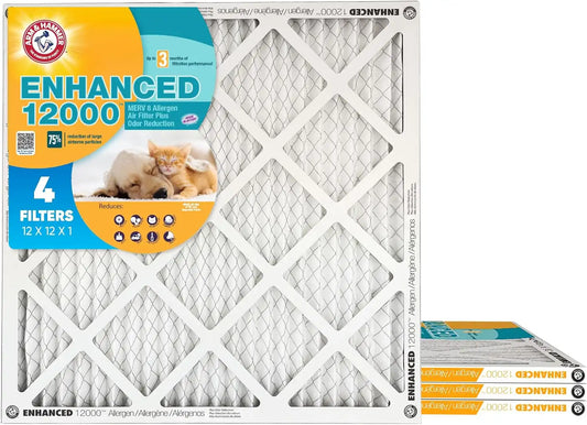 Arm & Hammer 12x12x1 Air Filter (4-Pack) | Merv 8 | Enhanced Allergen | Pet Fresh Odor Reduction | Contains Pure Baking Soda | HVAC AC Furnace | Made in USA | Actual Size 11.75" x 11.75" x 0.75"