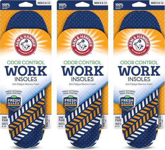 Arm & Hammer Work Boot Insoles, Memory Foam Arch Support, 3 Pack