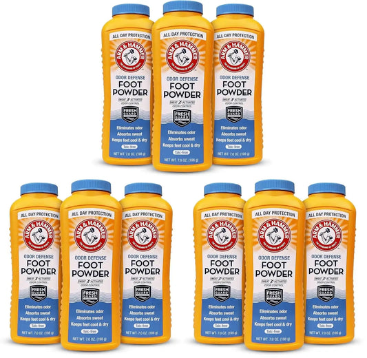 Arm & Hammer Foot Powder for Shoes & Feet, Talc-Free Odor & Moisture Control for Men & Women, 7 oz (9 Pack)